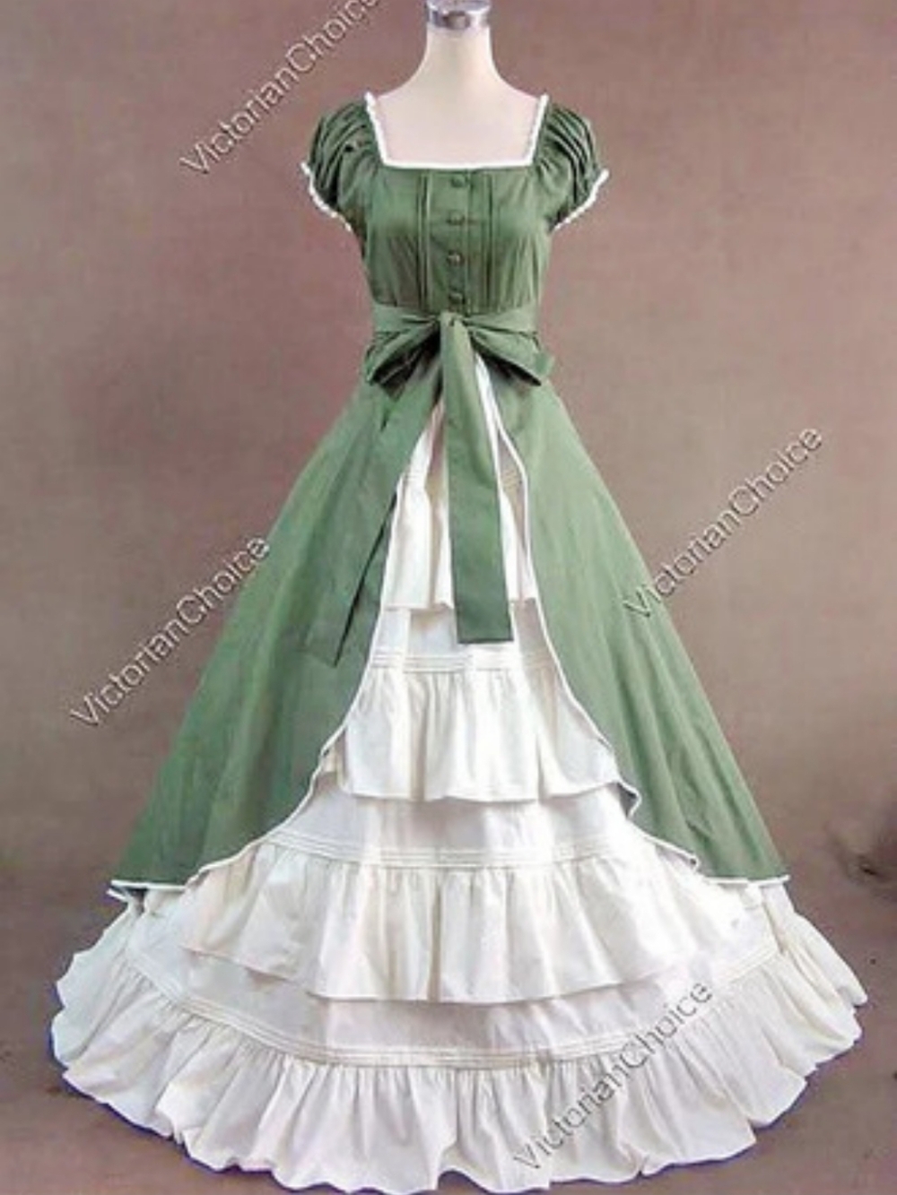Victorian Choice Victorian Maxi Dress in Green & White